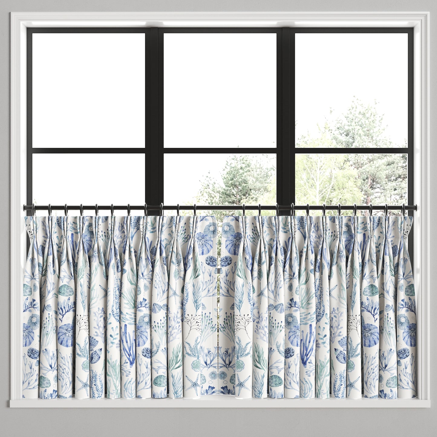 Pinch Pleat Cafe Curtains in Montauk - Ocean
