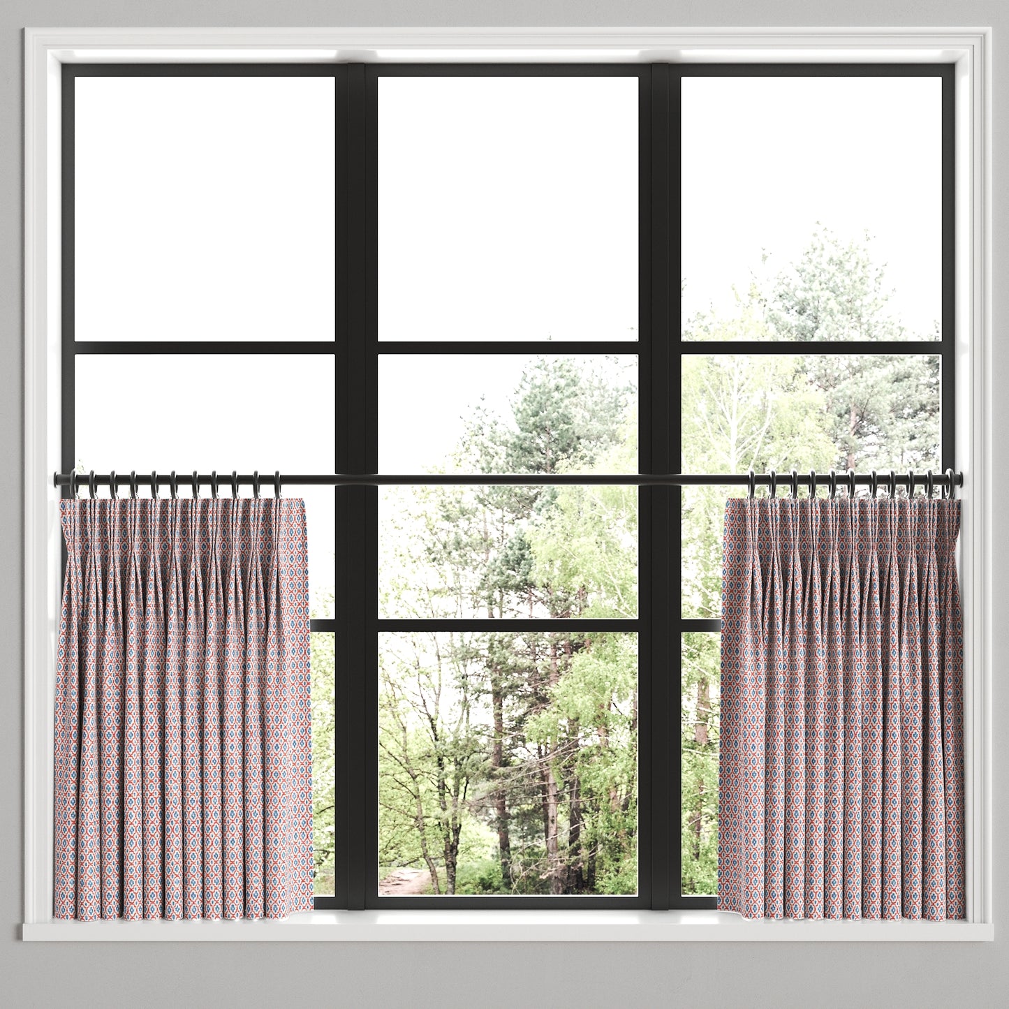 Pinch Pleat Cafe Curtains in Positive Print - Americana