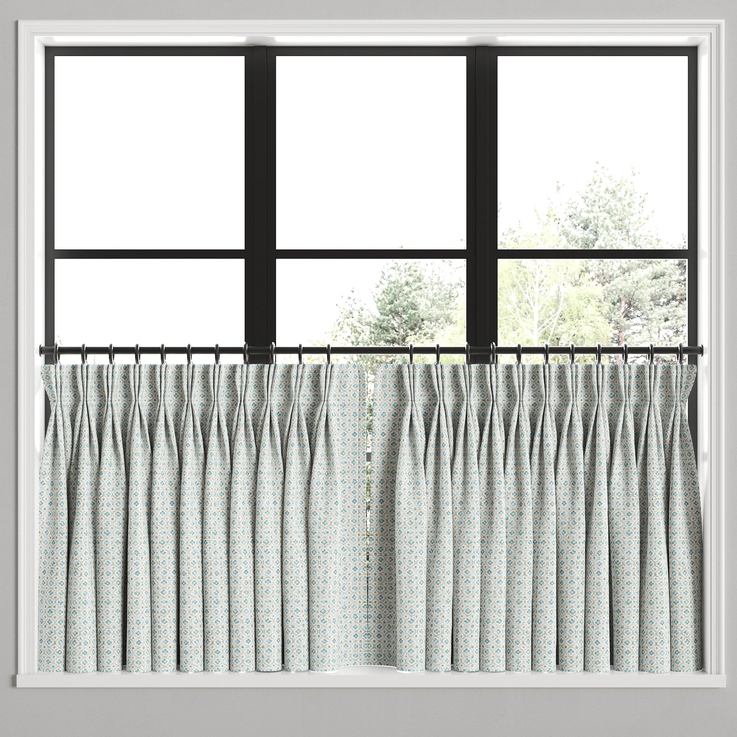 Pinch Pleat Cafe Curtains in Positive Print - Rain