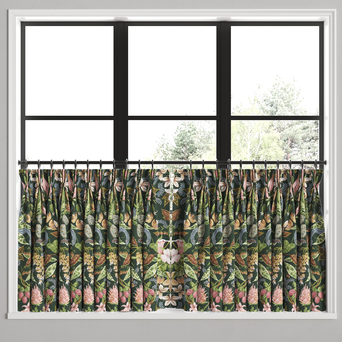 Pinch Pleat Cafe Curtains in Botanical - Forest