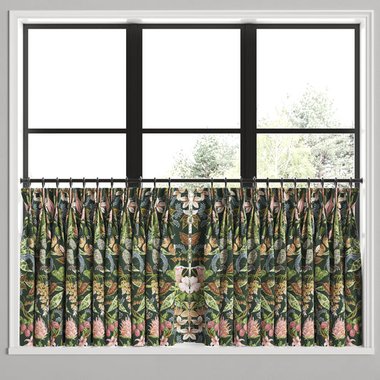 Pinch Pleat Cafe Curtains in Botanical - Forest