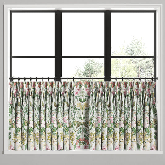 Pinch Pleat Cafe Curtains in Botanical - Seamist