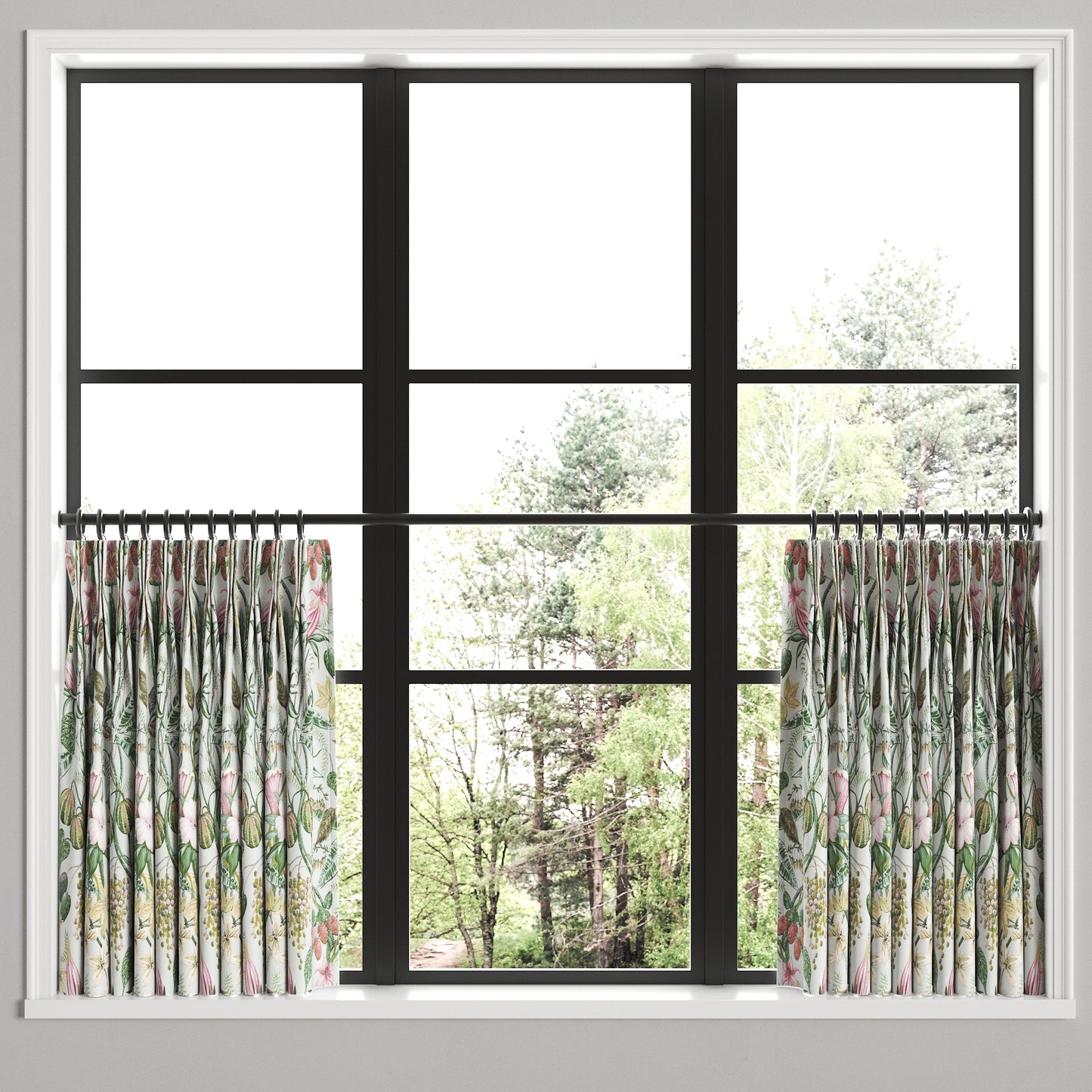 Pinch Pleat Cafe Curtains in Botanical - Seamist