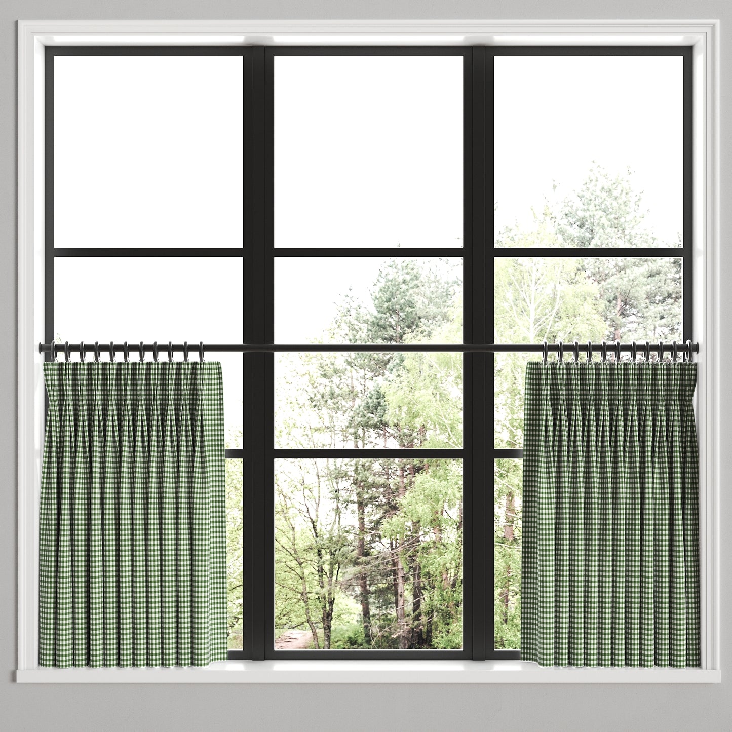 Pinch Pleat Cafe Curtains in Gingham - Fir