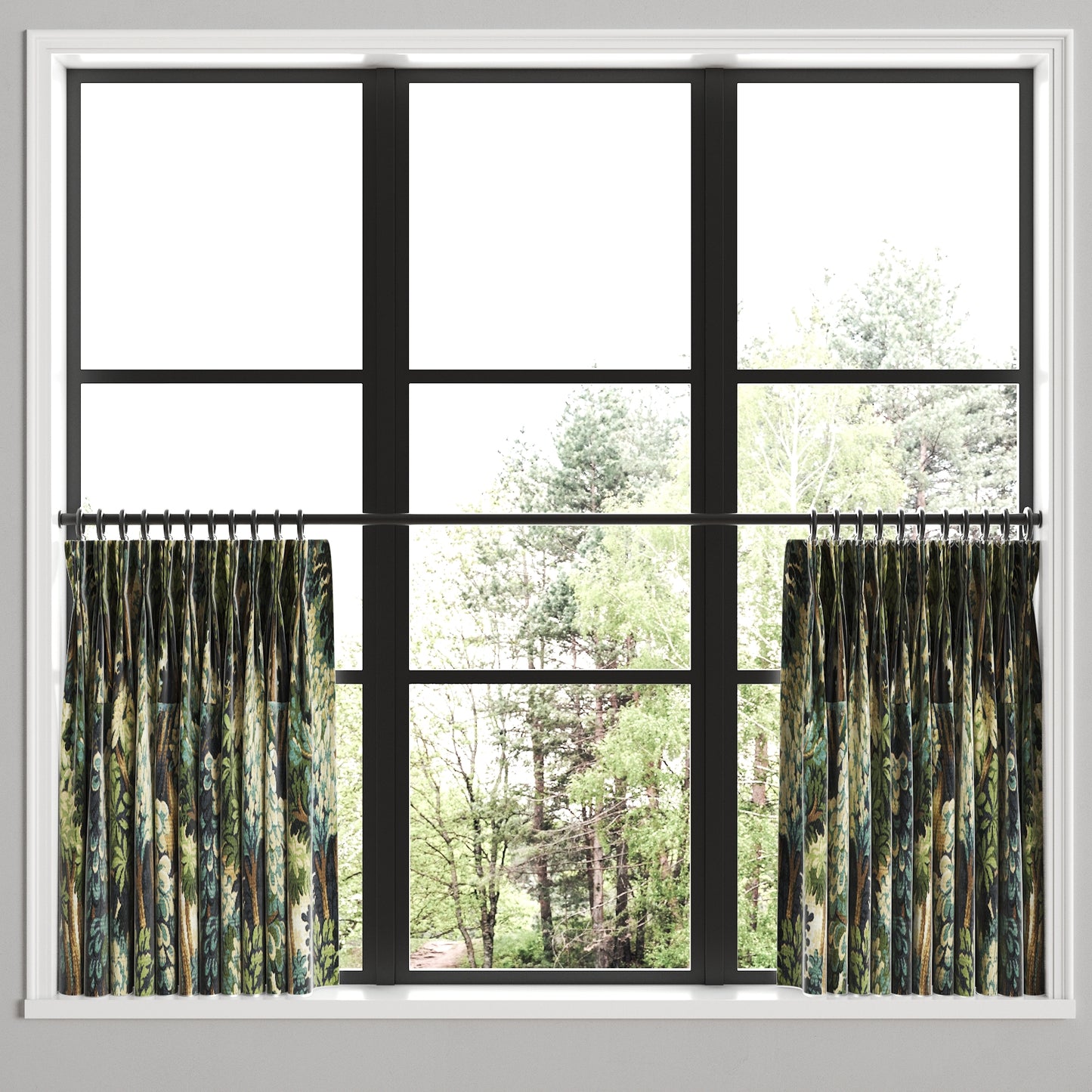Pinch Pleat Cafe Curtains in Enchanted Forest - Peridot