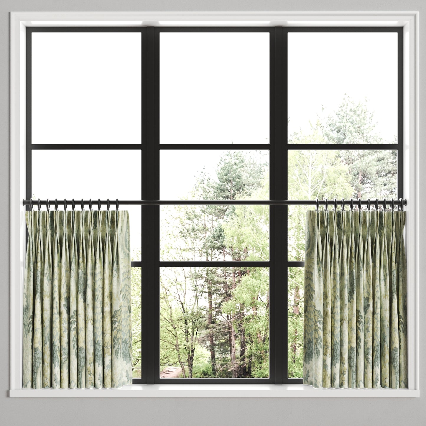 Pinch Pleat Cafe Curtains in Enchanted Forest - Mineral