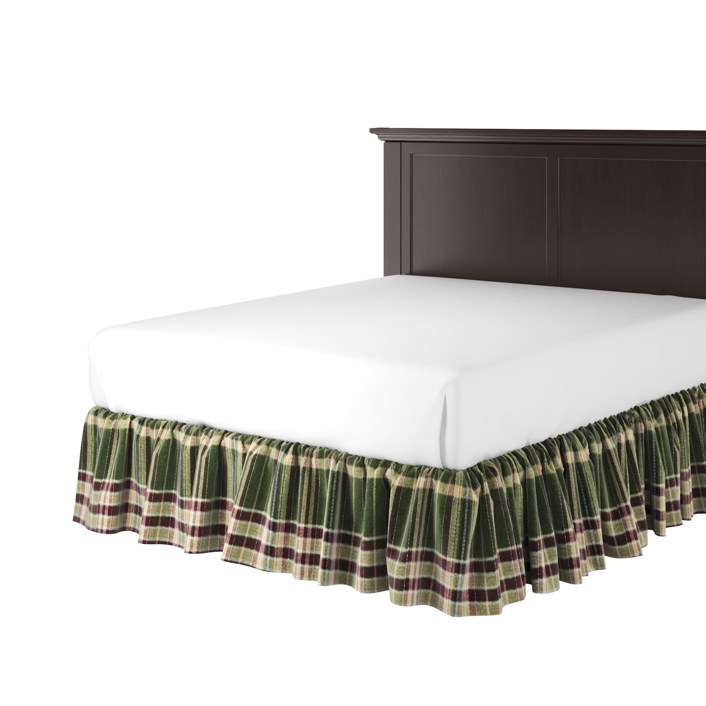 Ruffle Bedskirt in Tartan - Evergreen