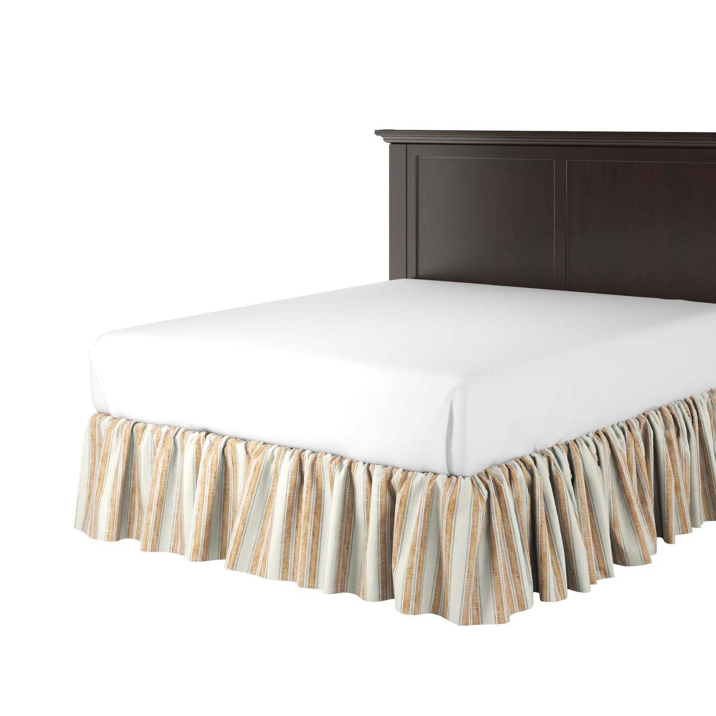 Ruffle Bedskirt in French Laundry Stripe - Apricot