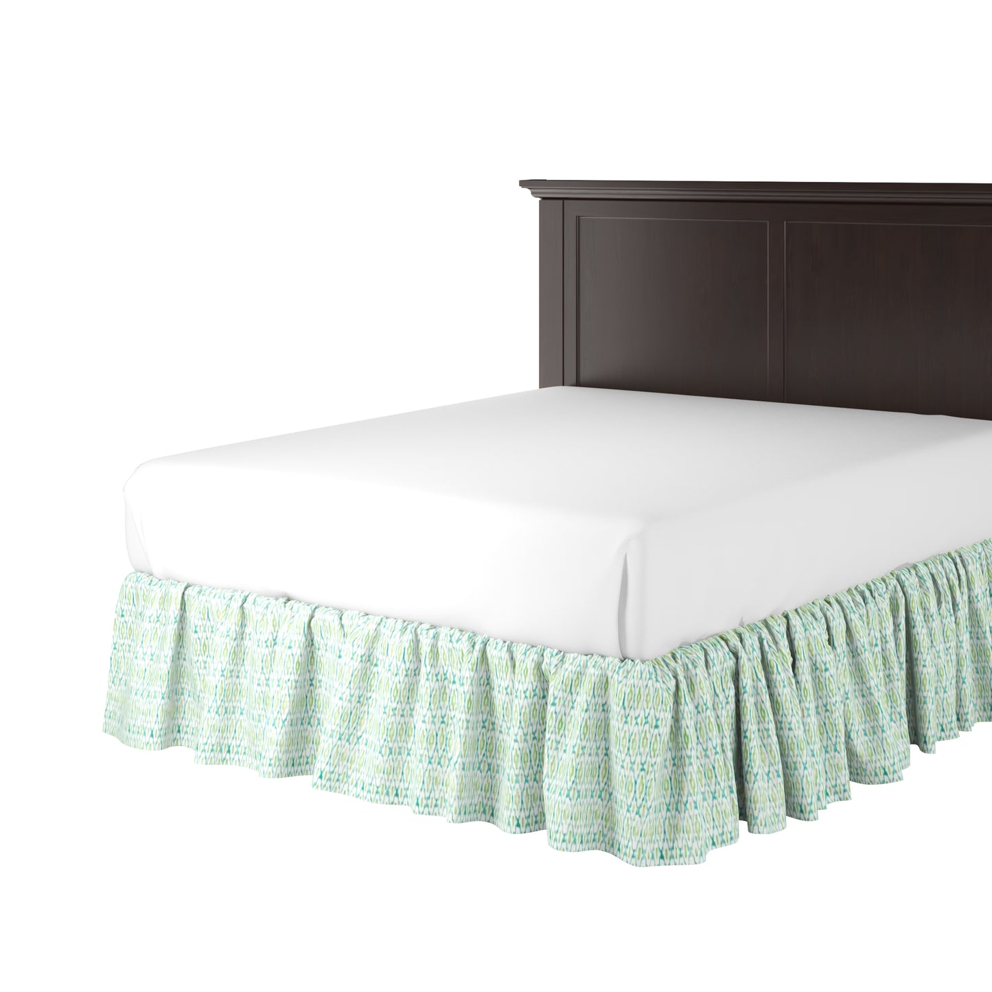 Ruffle Bedskirt in Positive Print - Emerald