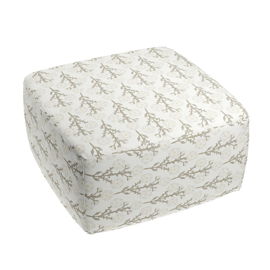 Square Pouf in Cottage Flowers - Vanilla