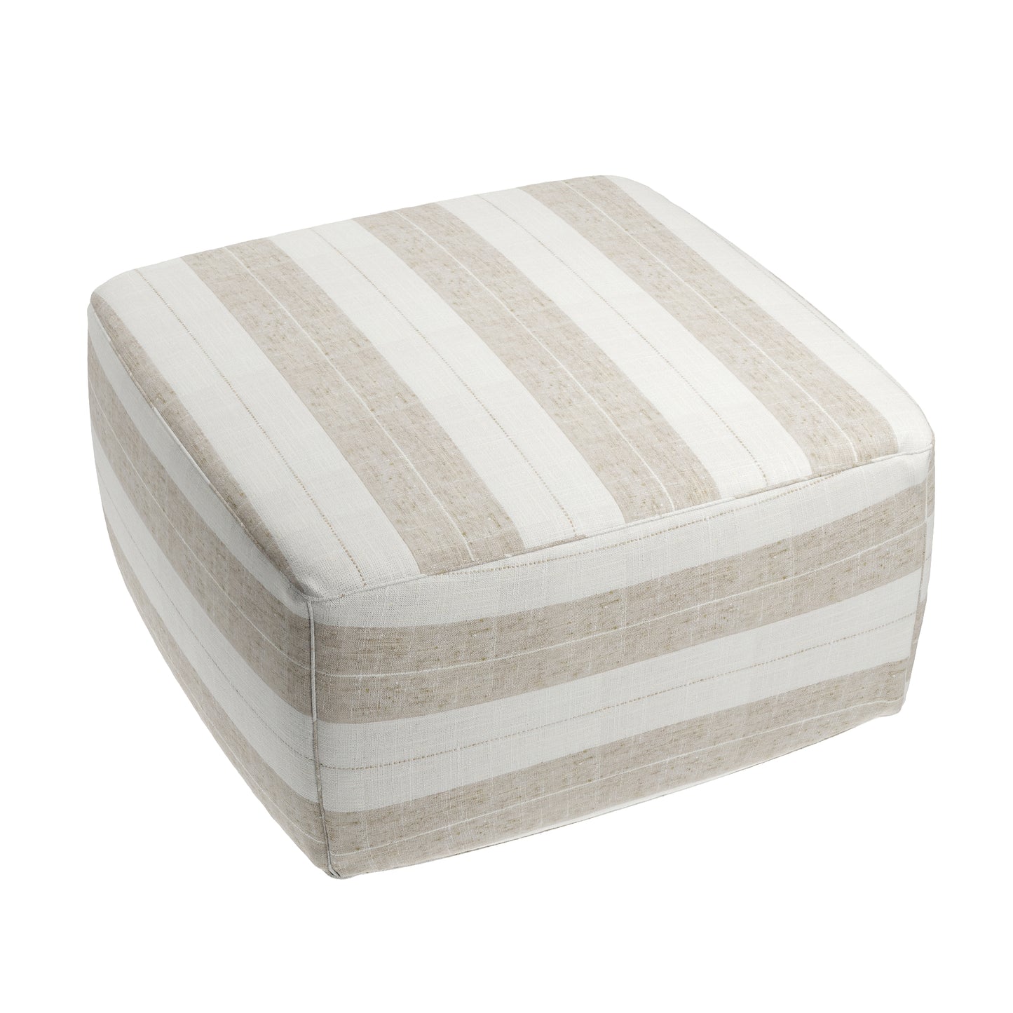 Square Pouf in French Laundry Stripe - Champagne