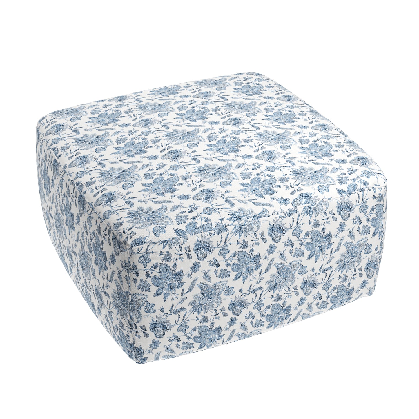 Square Pouf in Toile - Blue Skies