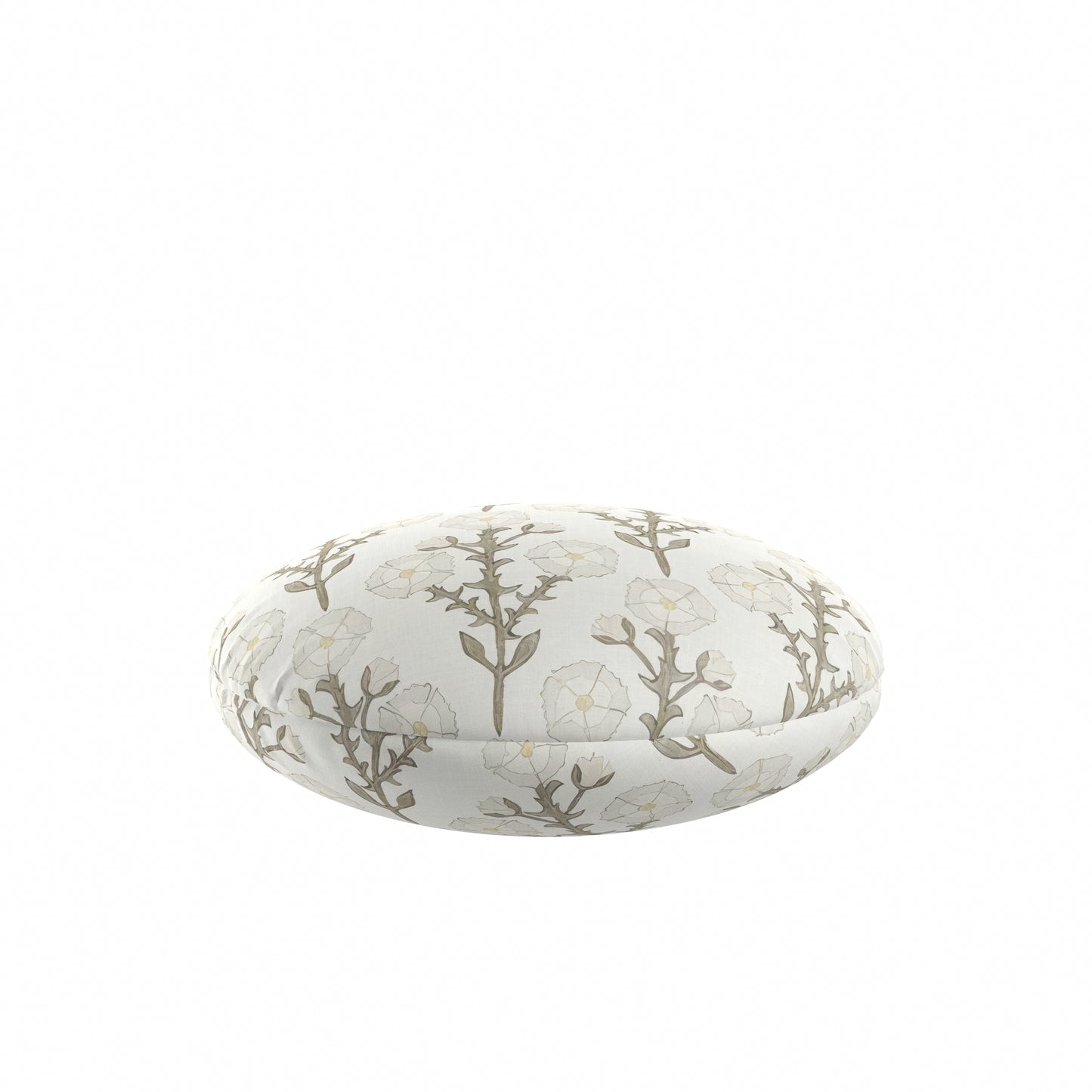 Circular Throw Pillow in Cottage Flowers - Vanilla