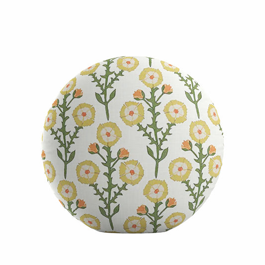Circular Throw Pillow in Cottage Flowers - Sunbeam