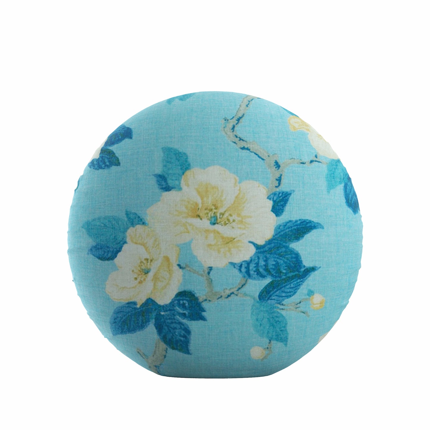 Circular Throw Pillow in Grandma's Floral - Pale Blue