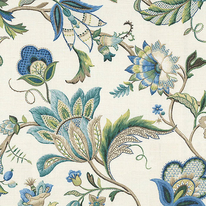 Convertible Pleat Cafe Curtain in Fleur de Leaf - True Blue