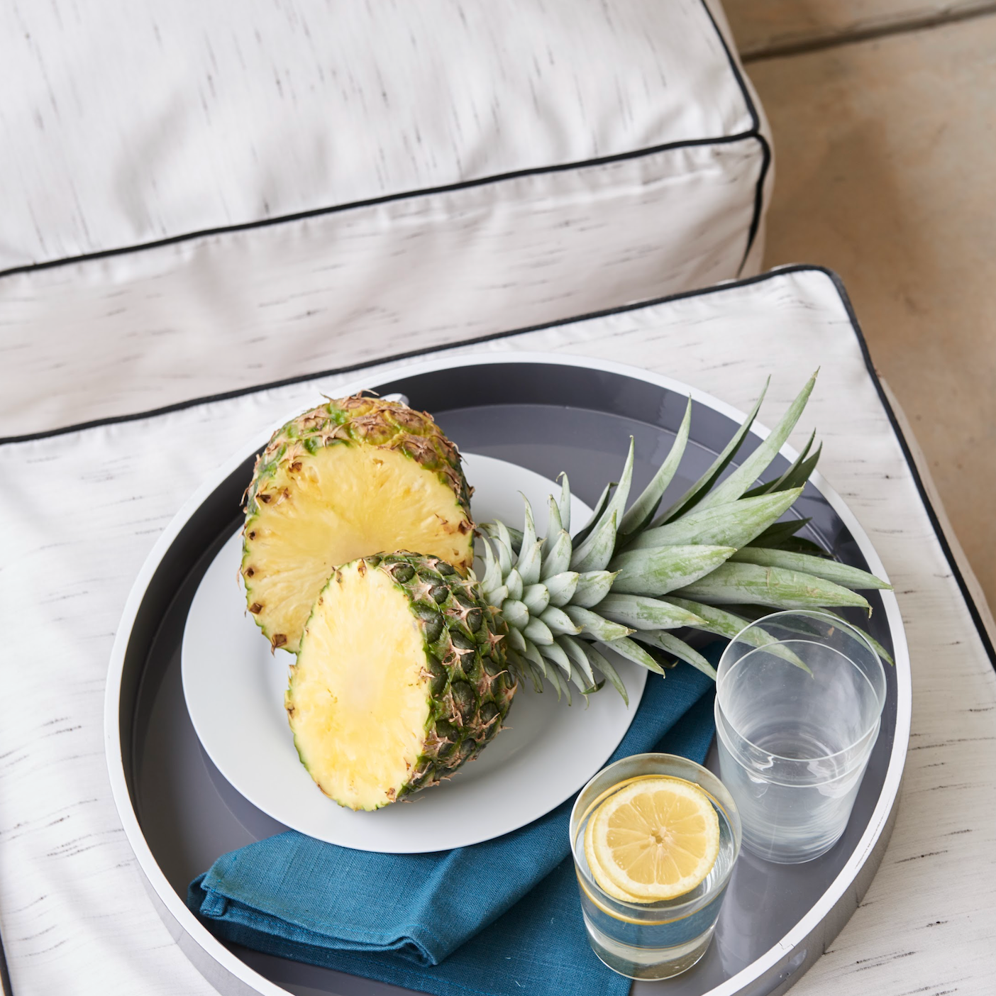 Outdoor Pouf in Sunbrella® Frequency - Parchment