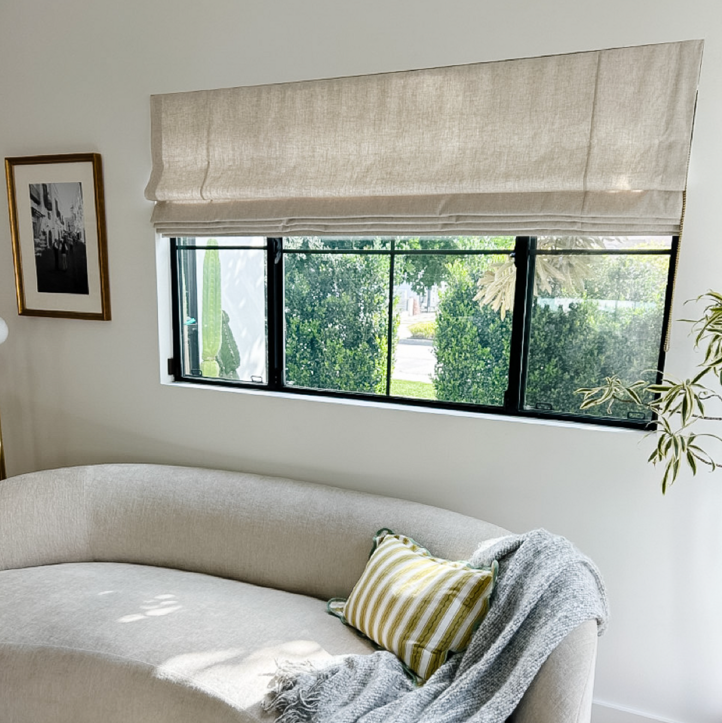 Flat Roman Shade in Classic Linen - Heathered Flax
