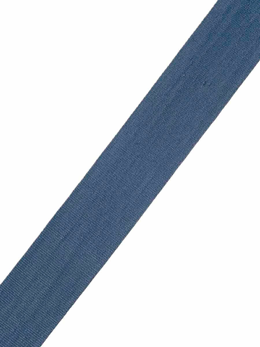 Flat Roman Shade in White Linen with Blue Trim