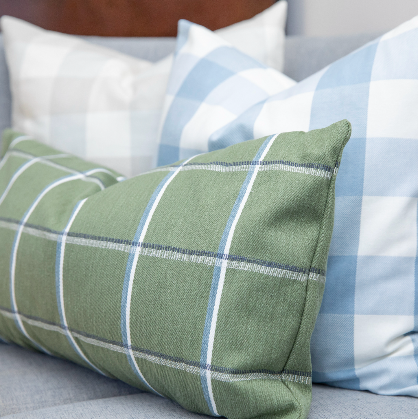 Flat Roman Shade in Check With Me - Pine