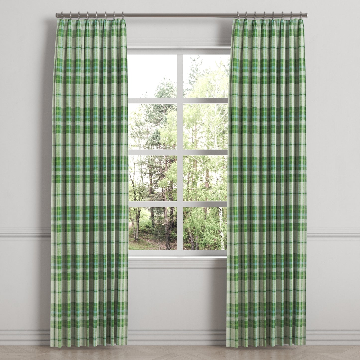Euro Pleat Drapery in Summer Plaid - Green Apple