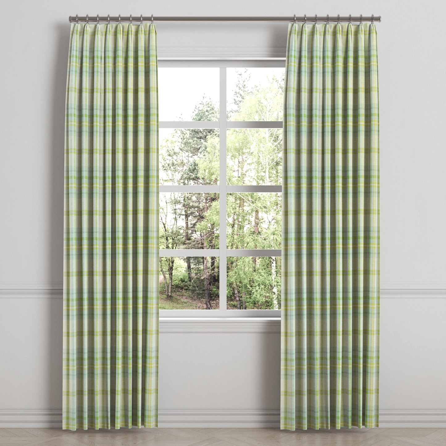 Euro Pleat Drapery in Summer Plaid - Seaglass