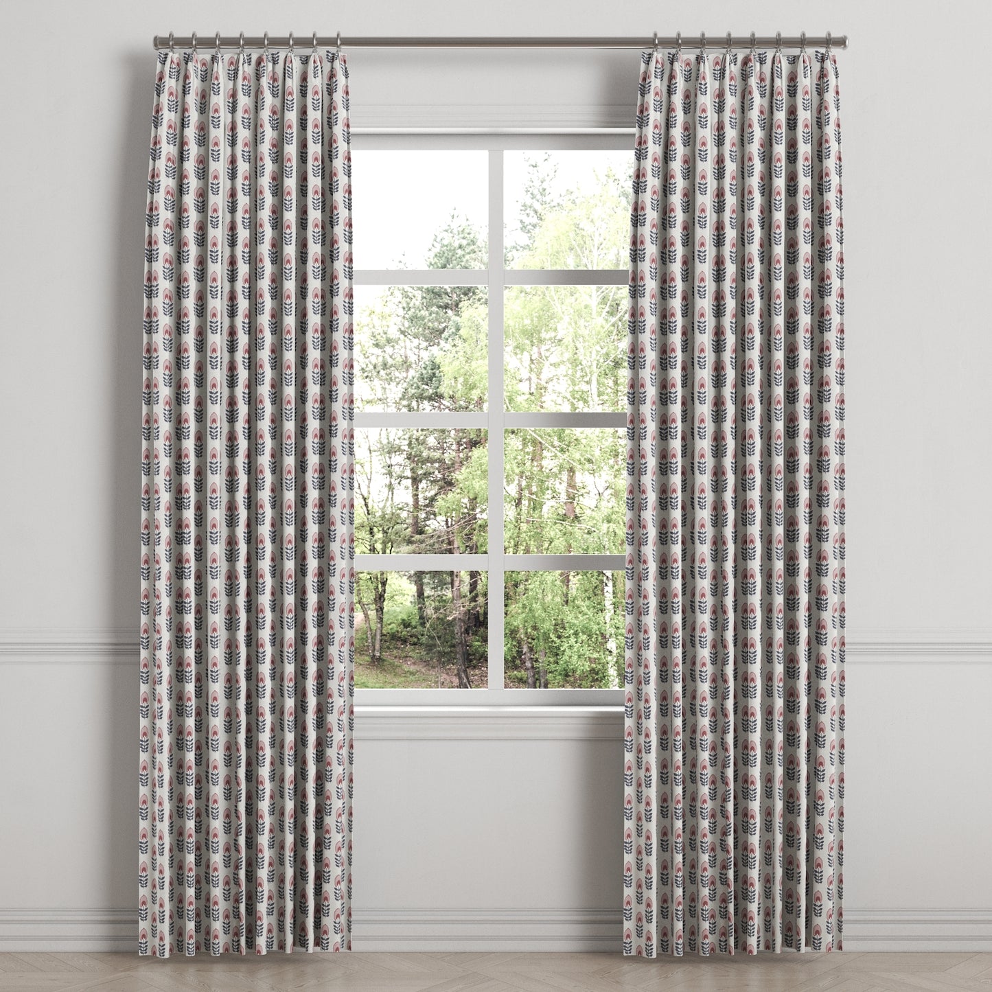 Euro Pleat Drapery in Mini Florals - Mulberry