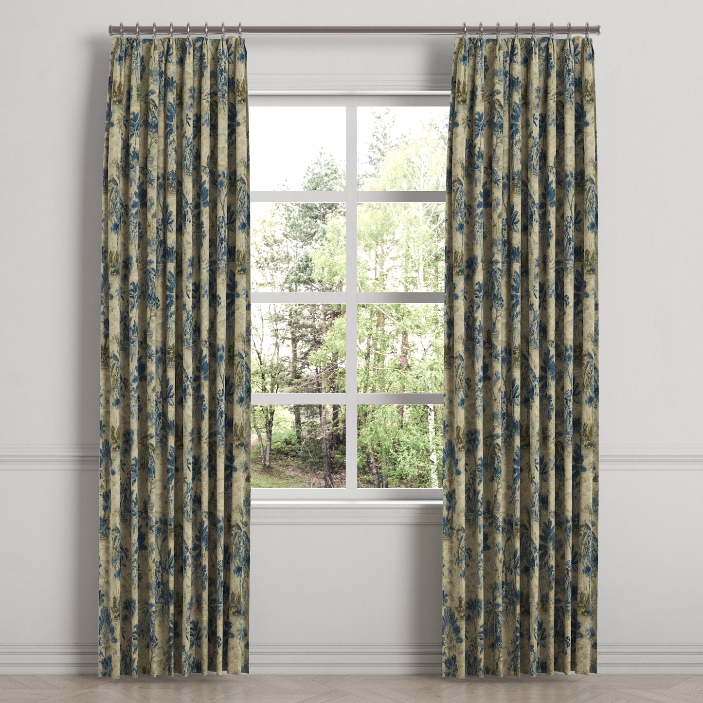 Euro Pleat Drapery in Tropical Toile - Lagoon