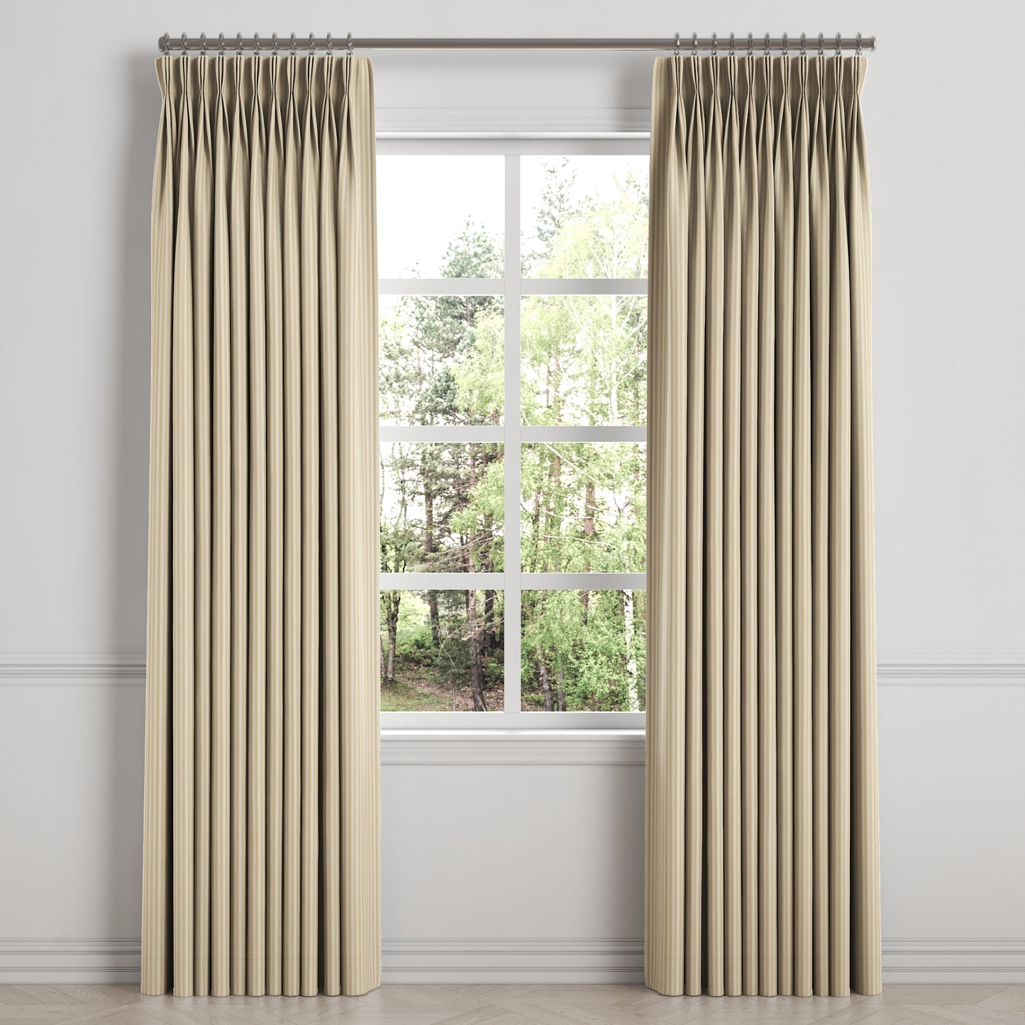 Pinch Pleat Drapery in Little White Line - Sand