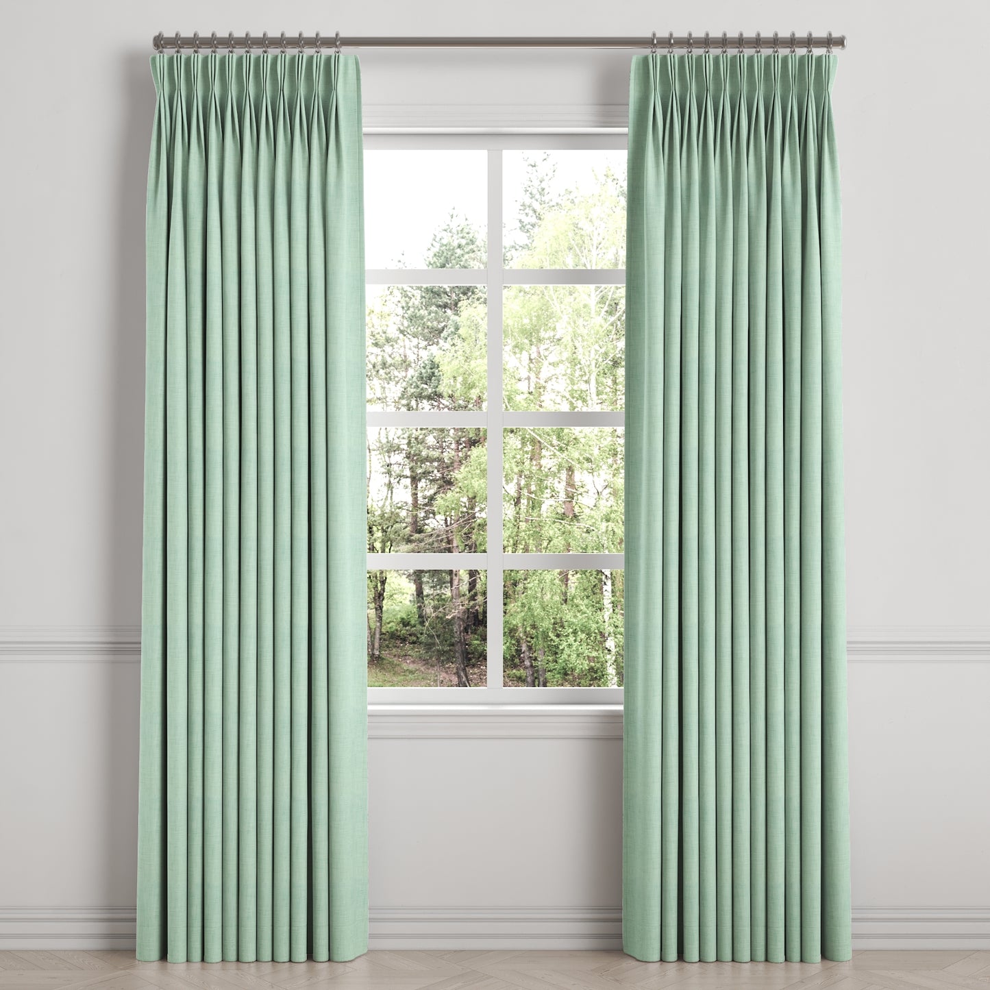 Pinch Pleat Drapery in Woven Cotton - Aqua
