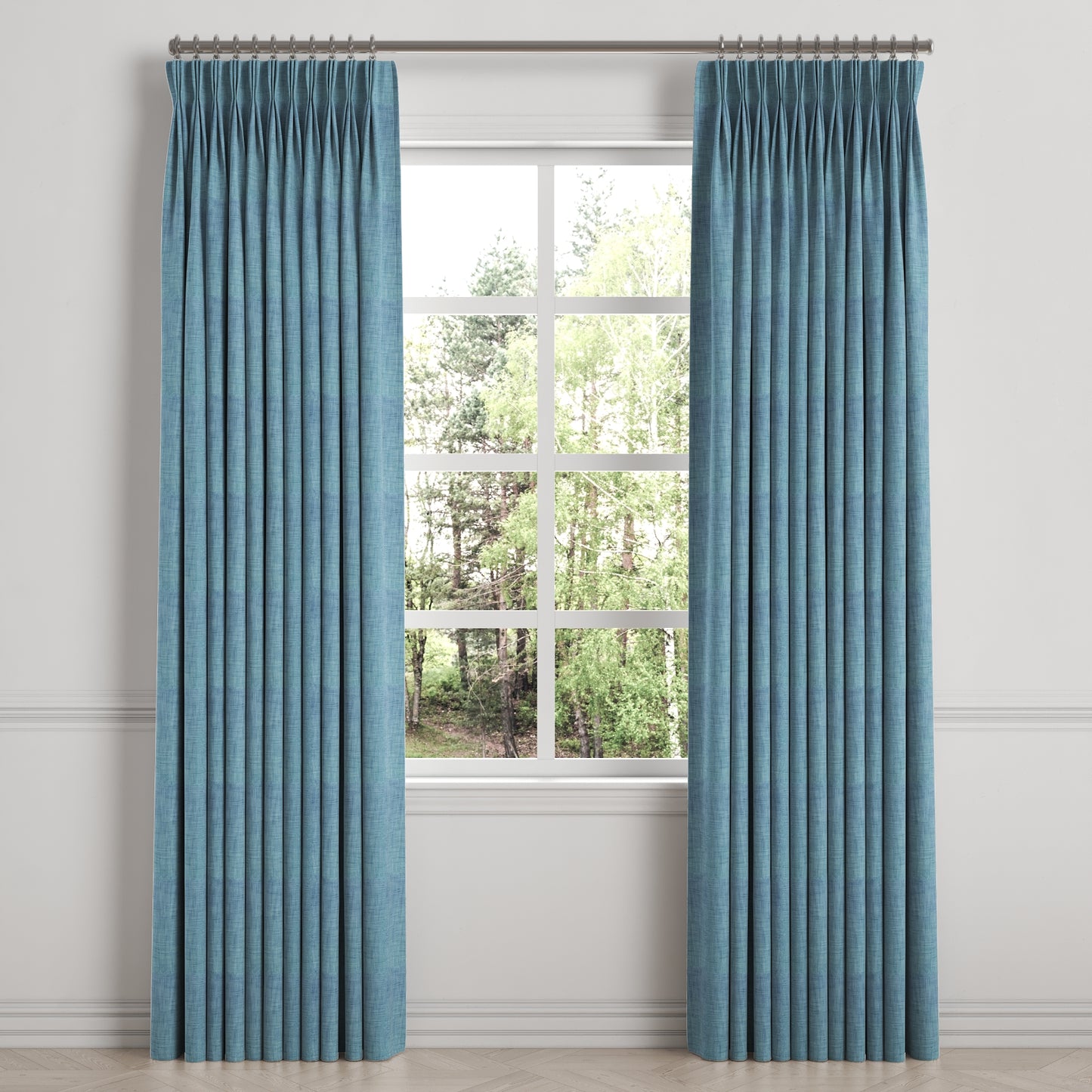 Pinch Pleat Drapery in Woven Cotton - Deep Blue
