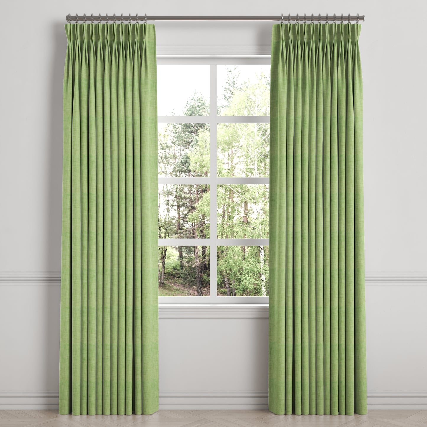 Pinch Pleat Drapery in Woven Cotton - Green