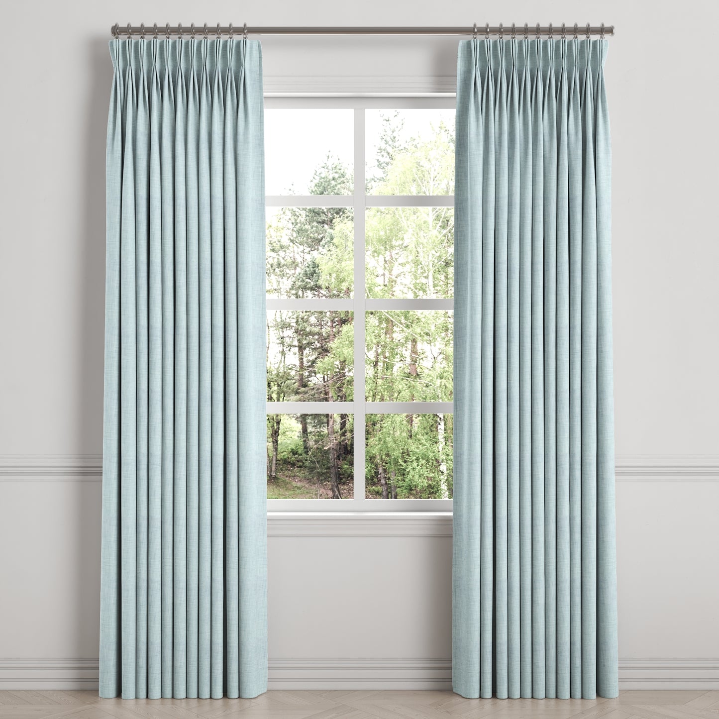 Pinch Pleat Drapery in Woven Cotton - Sky Blue