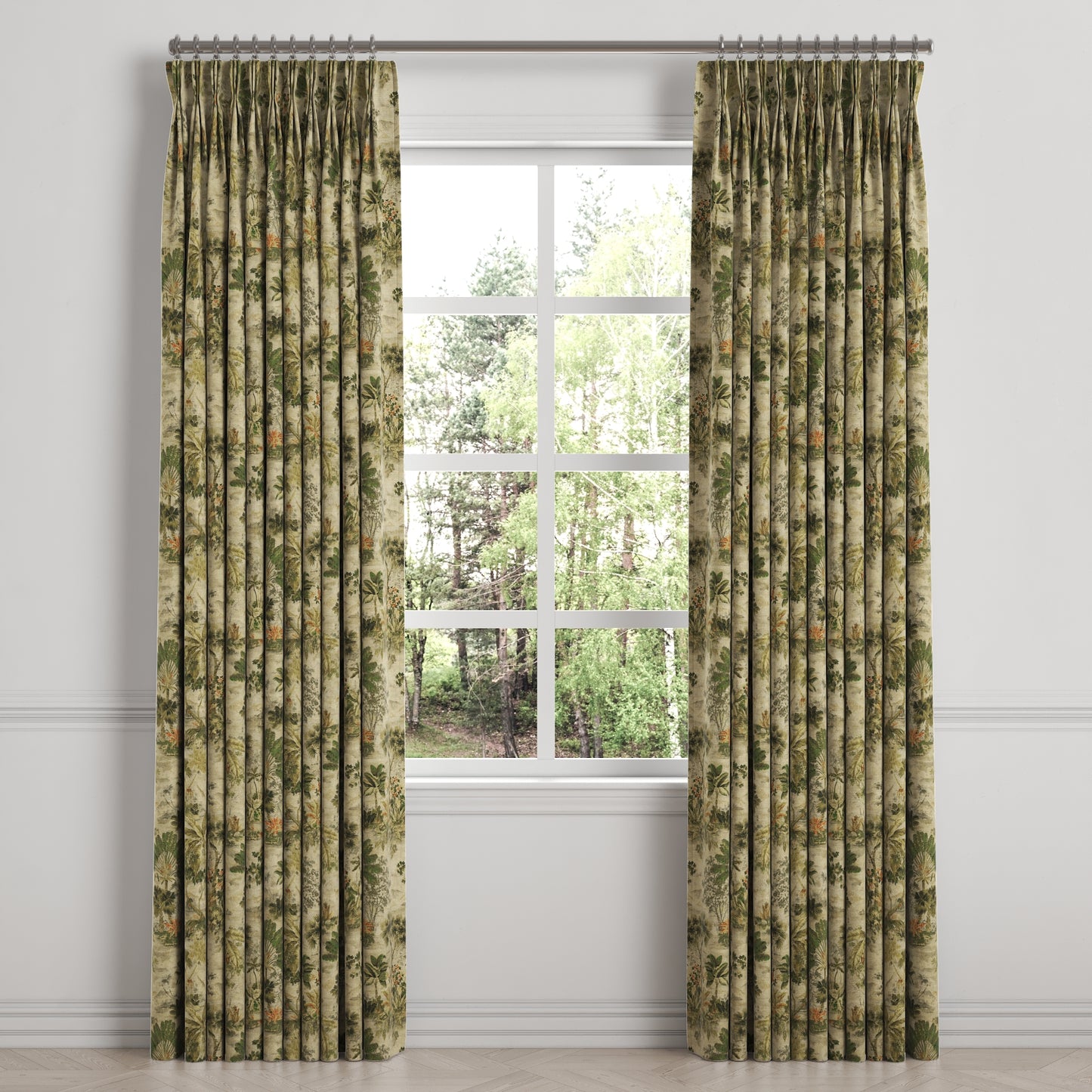 Pinch Pleat Drapery in Tropical Toile - Moonstone