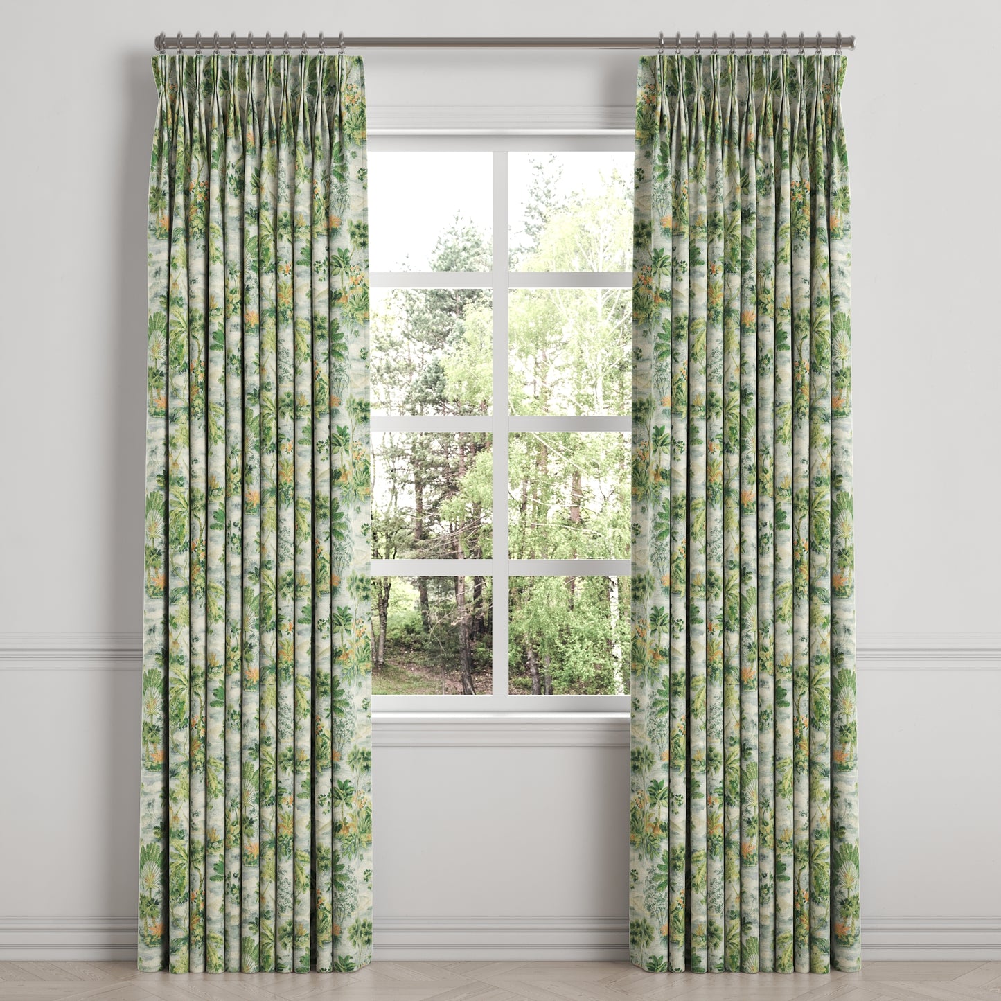 Pinch Pleat Drapery in Tropical Toile - Palm