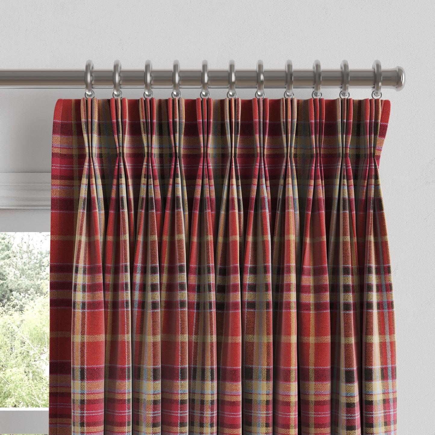 Pinch Pleat Drapery in Tartan - Redwood