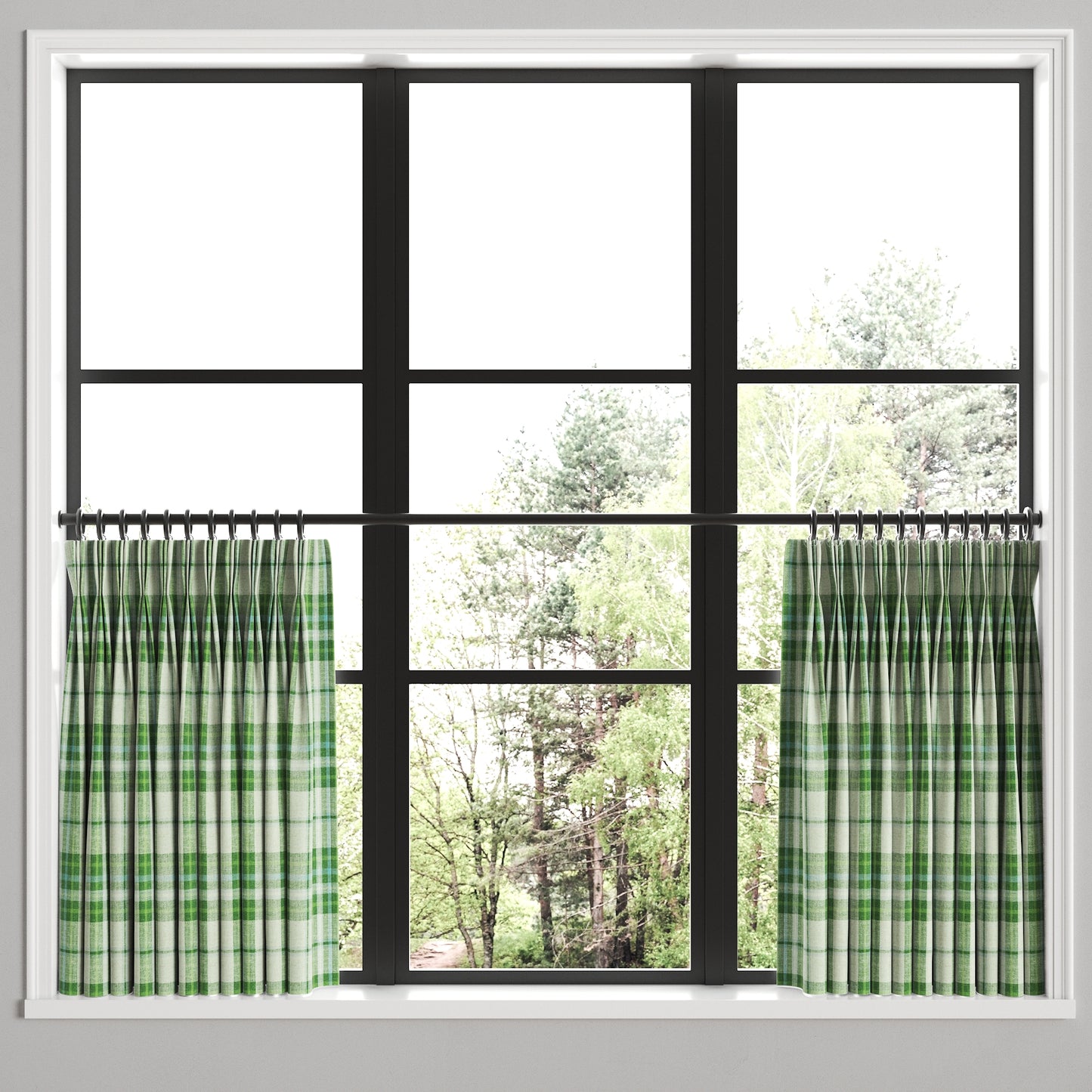 Pinch Pleat Cafe Curtains in Summer Plaid - Green Apple