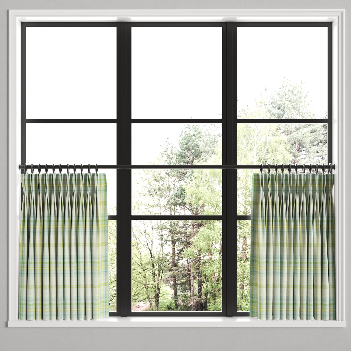Pinch Pleat Cafe Curtains in Summer Plaid - Seaglass