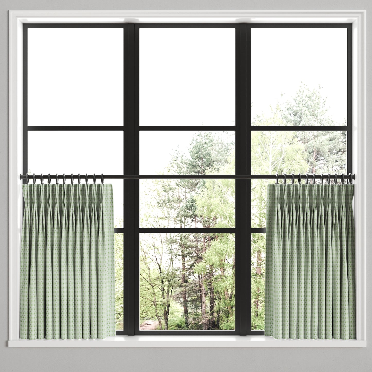 Pinch Pleat Cafe Curtains in Luxe Gingham - Celery