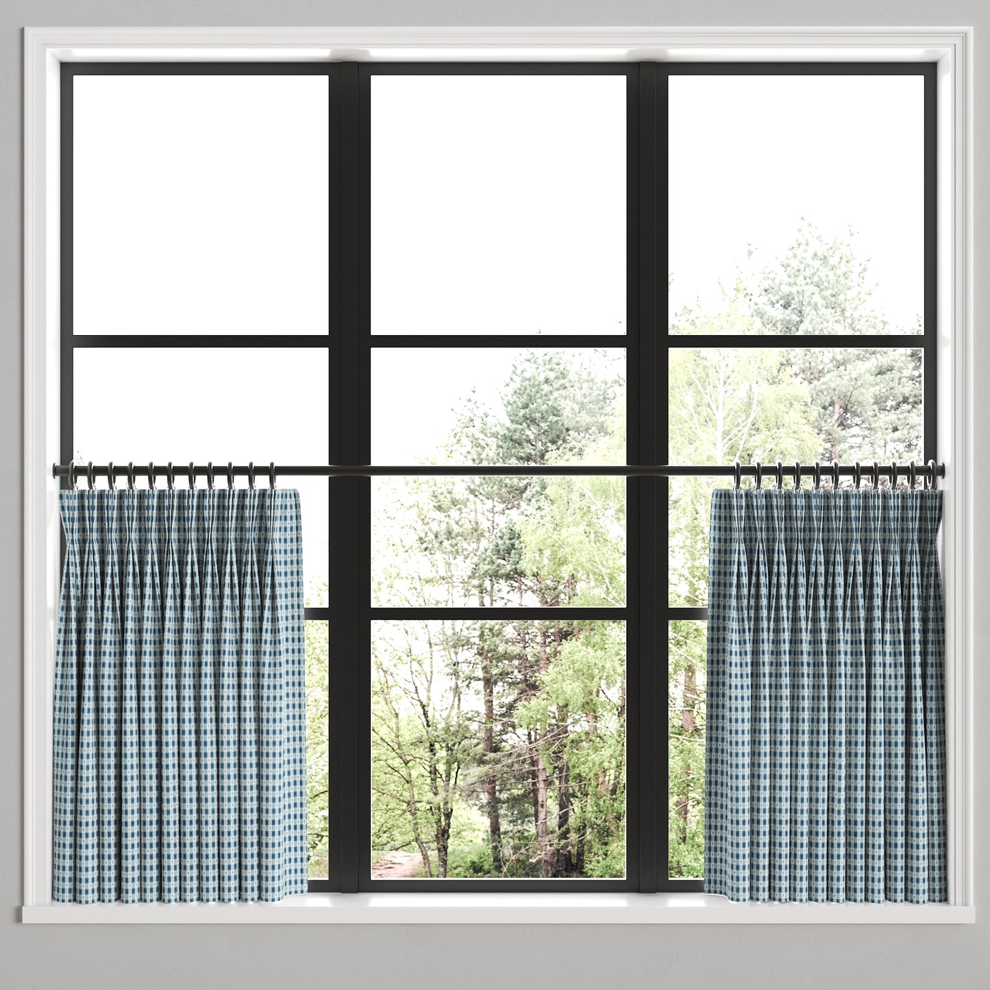 Pinch Pleat Cafe Curtains in Luxe Gingham - Chambray