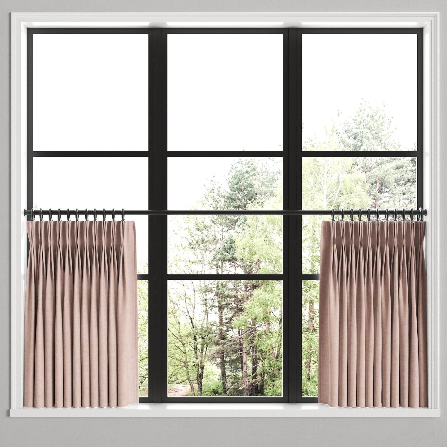 Pinch Pleat Cafe Curtains in Woven Cotton - Pink
