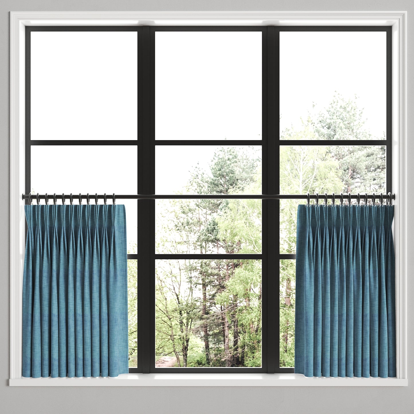 Pinch Pleat Cafe Curtains in Woven Cotton - Deep Blue