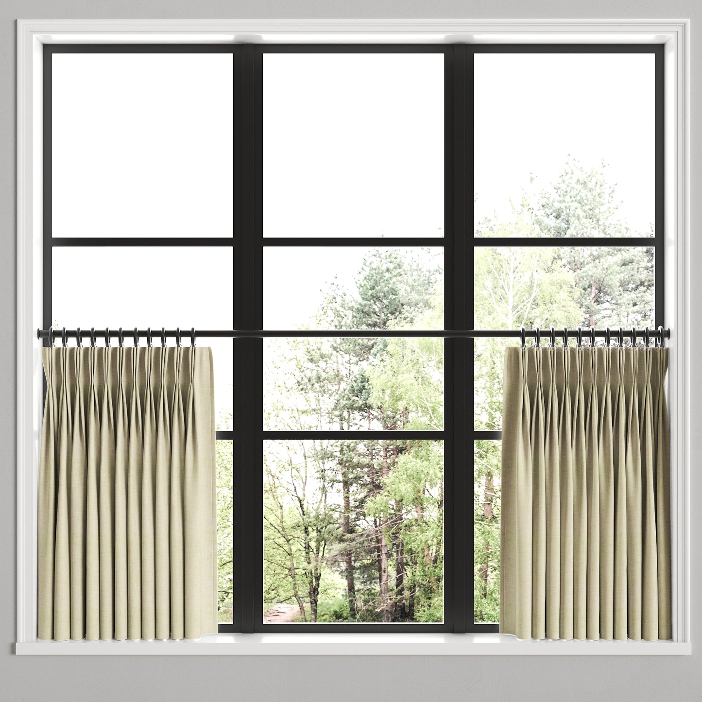 Pinch Pleat Cafe Curtains in Woven Cotton - Beige