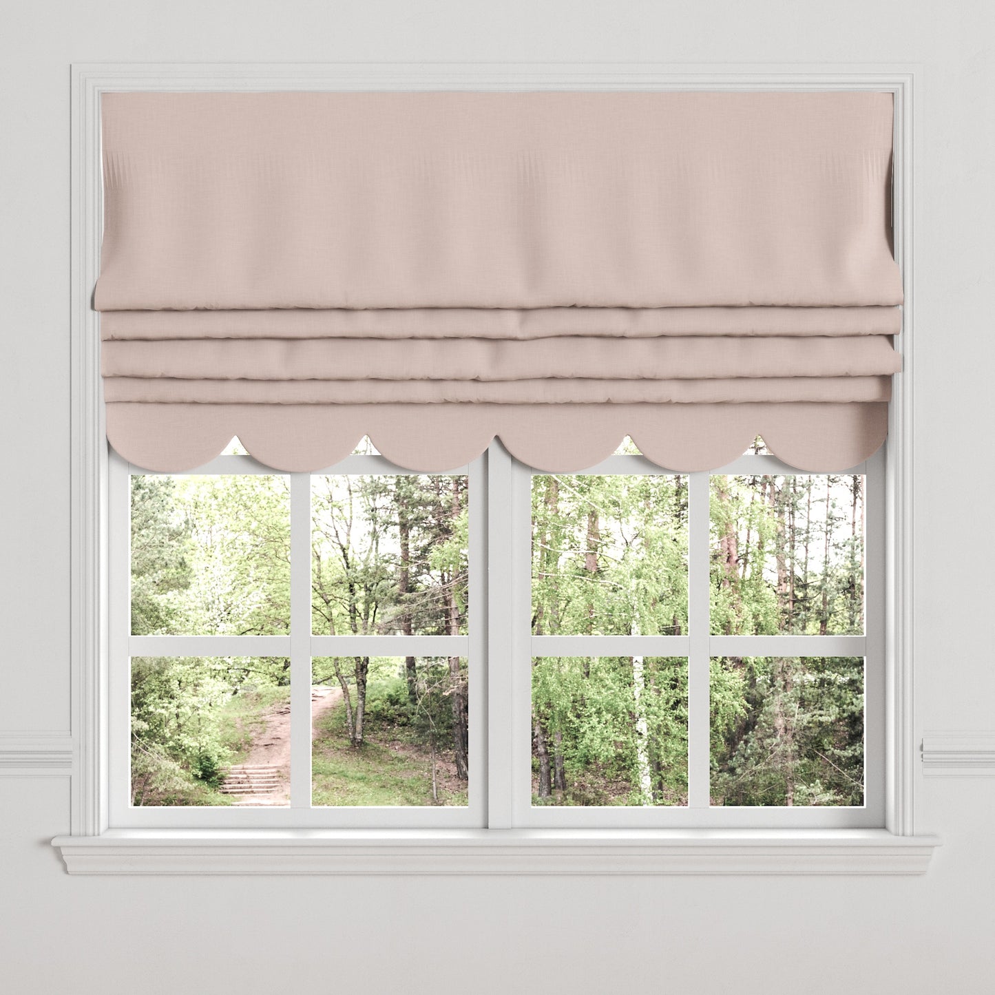 Flat Roman Shade in Classic Linen - Petal
