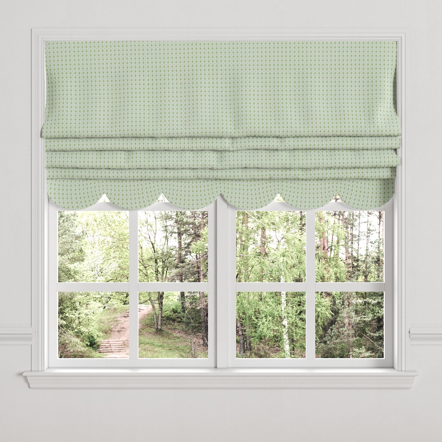 Flat Roman Shade in Luxe Gingham - Celery