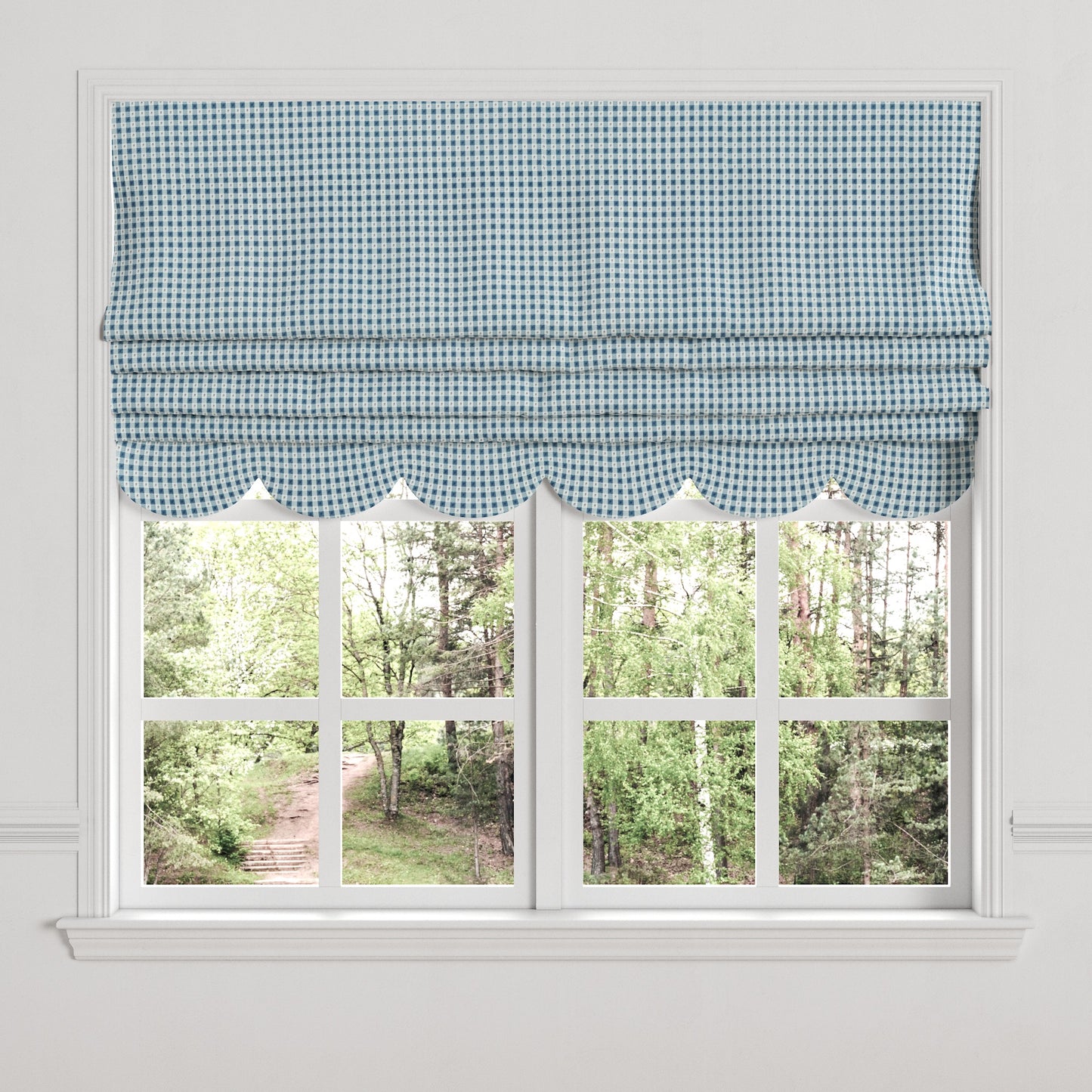 Flat Roman Shade in Luxe Gingham - Chambray