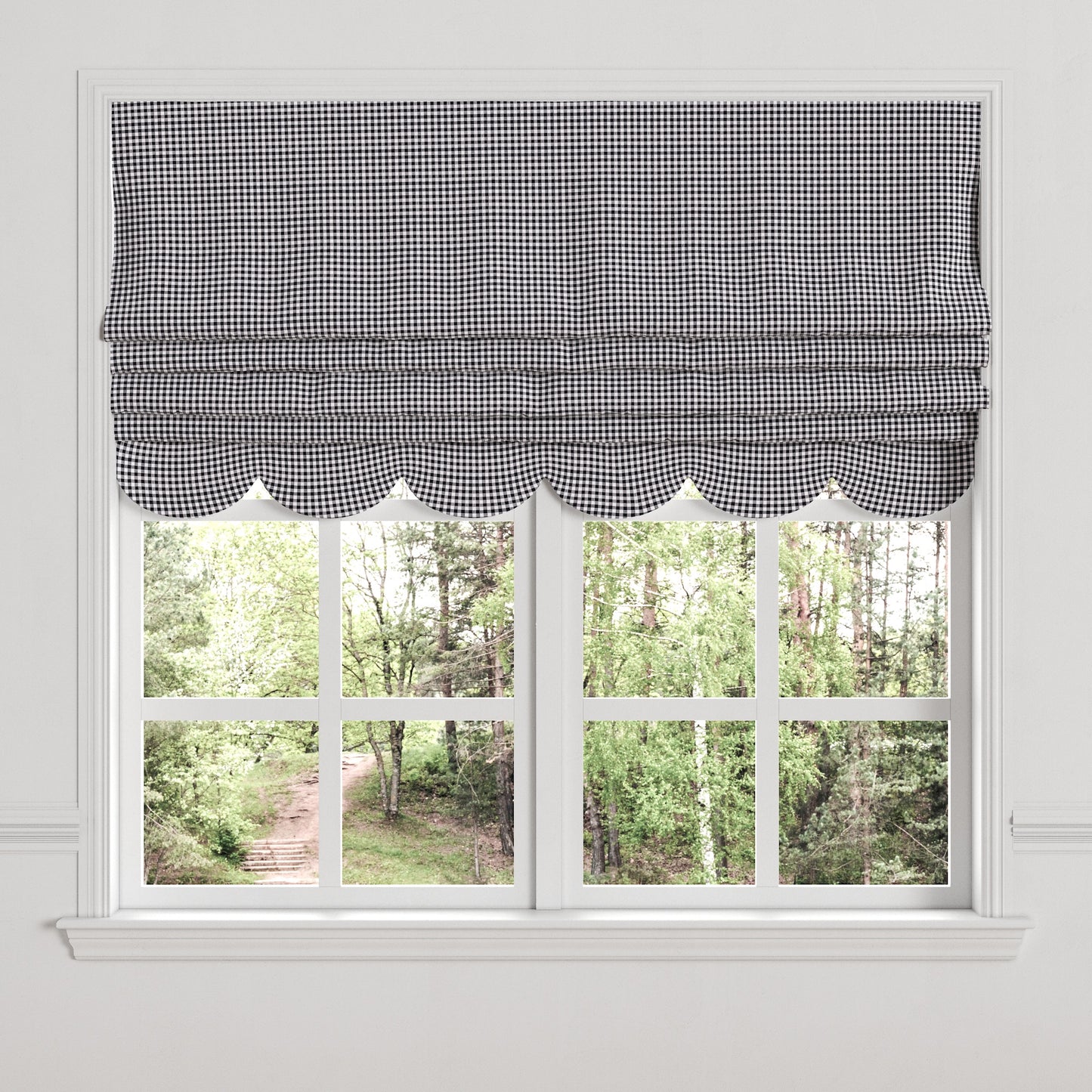 Flat Roman Shade in Gingham - Black