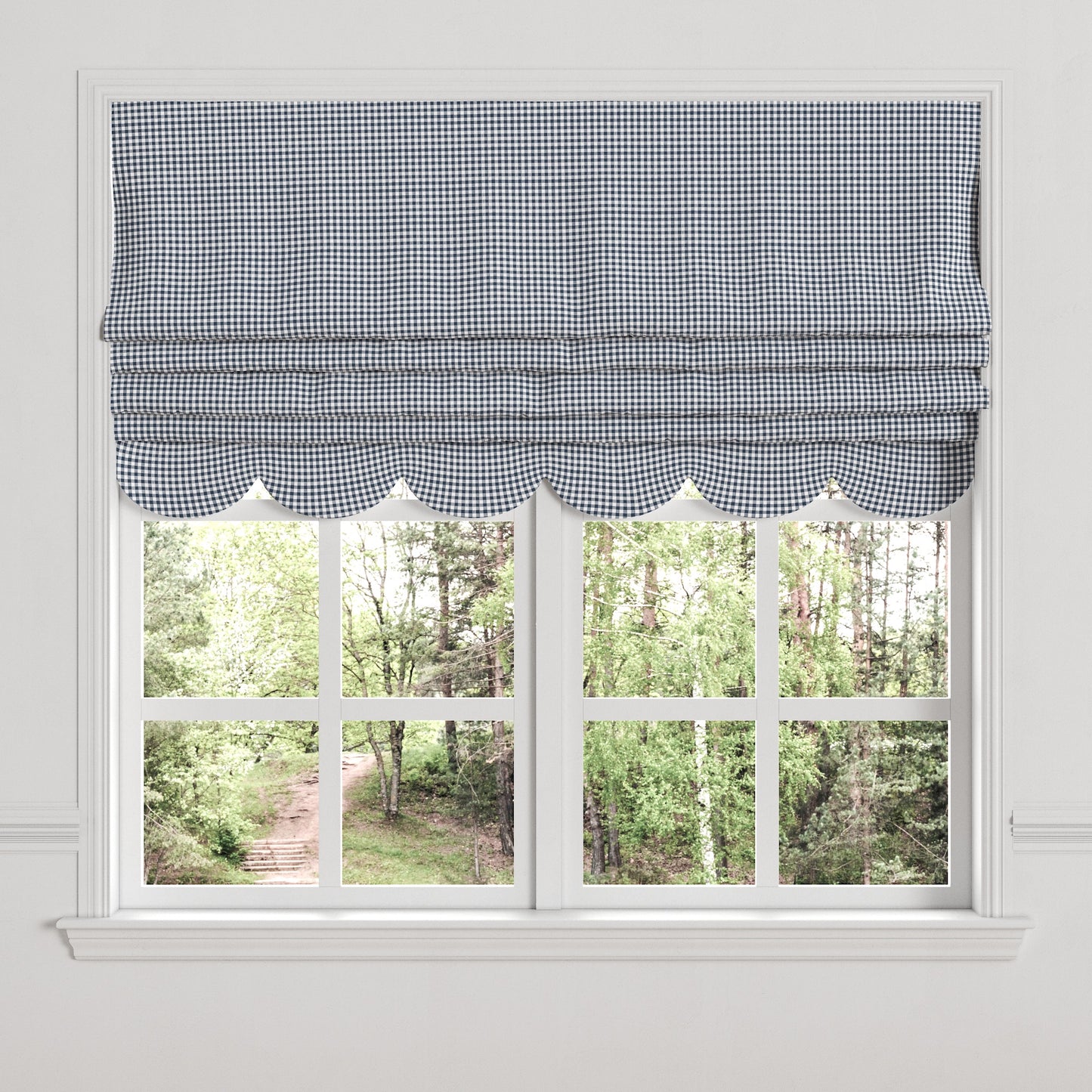 Flat Roman Shade in Gingham - Navy