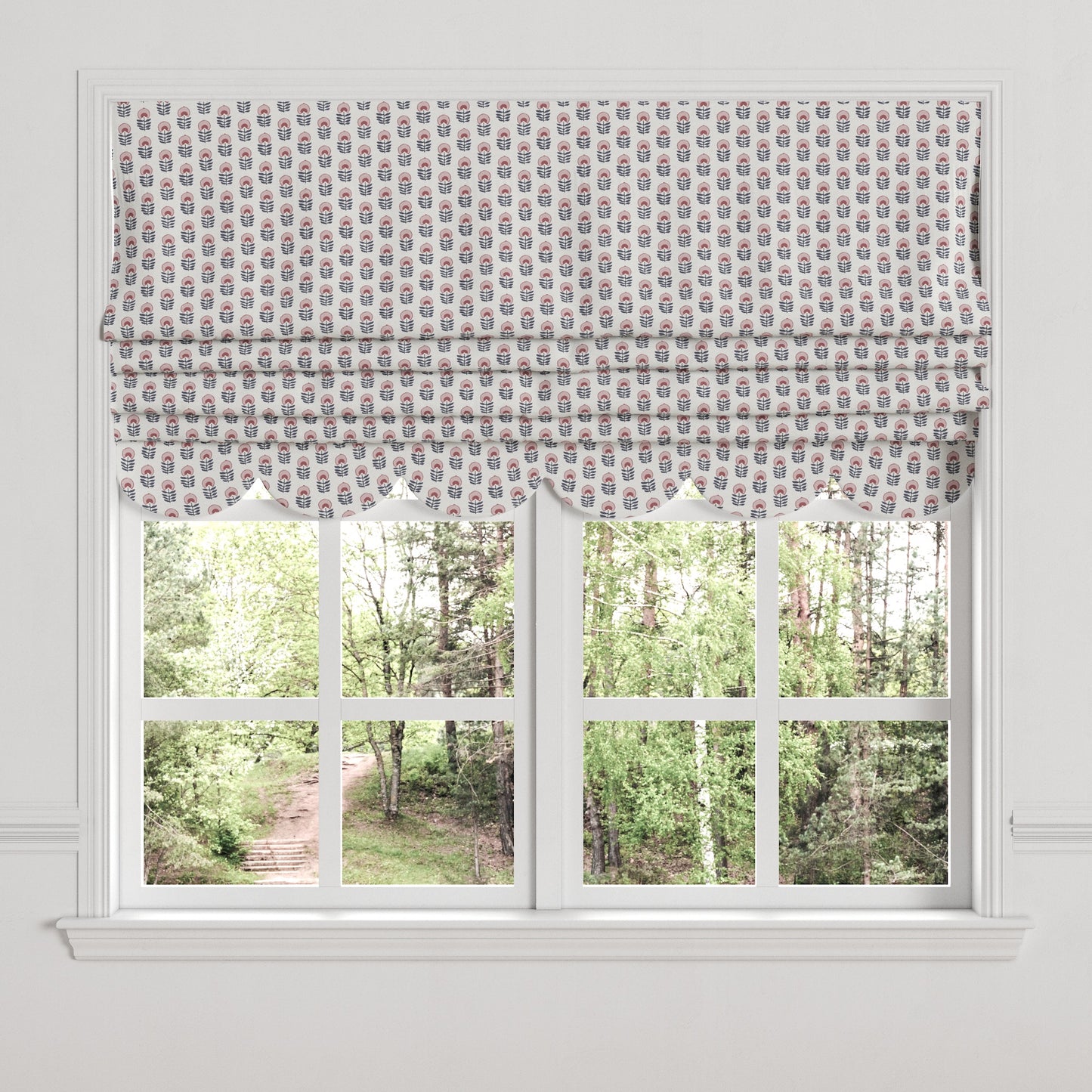Flat Roman Shade in Mini Florals - Mulberry