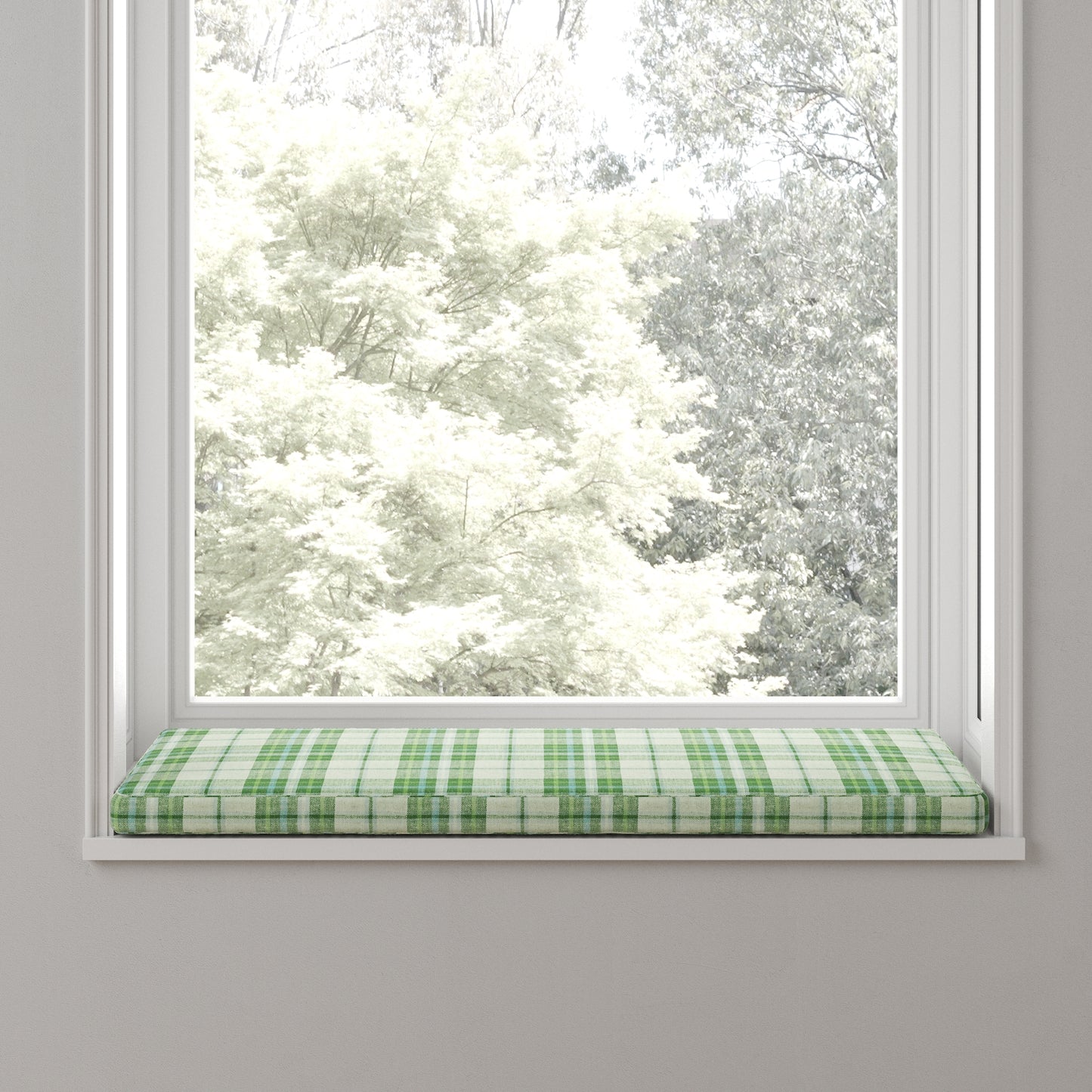 Custom Bench Cushion in Summer Plaid - Green Apple
